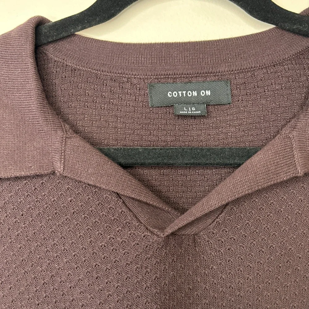 Cotton On‎ Men's Brown Cotton Textured Knit Long Sleeve Polo Sweater Large